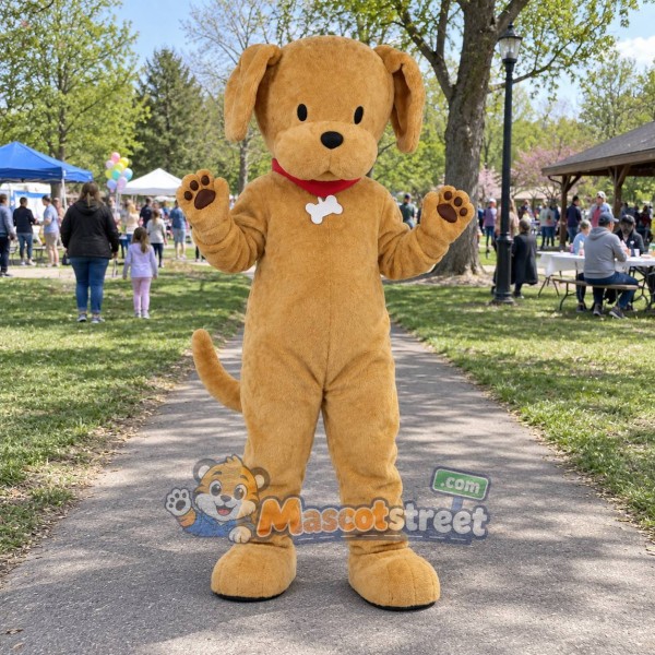 Tan Dog Mascot Costume with Red Collar
