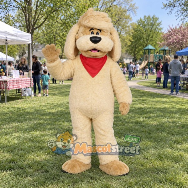 Tan Dog Mascot Costume with Red Bandana