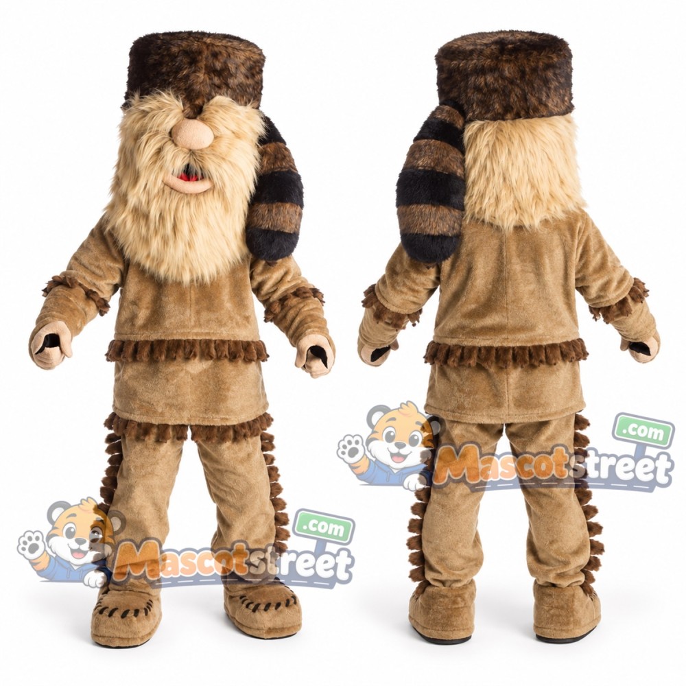 Frontiersman Mascot Costume with Tan Fur Outfit and Hat