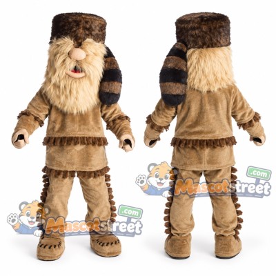 Frontiersman Mascot Costume with Tan Fur Outfit and Hat
