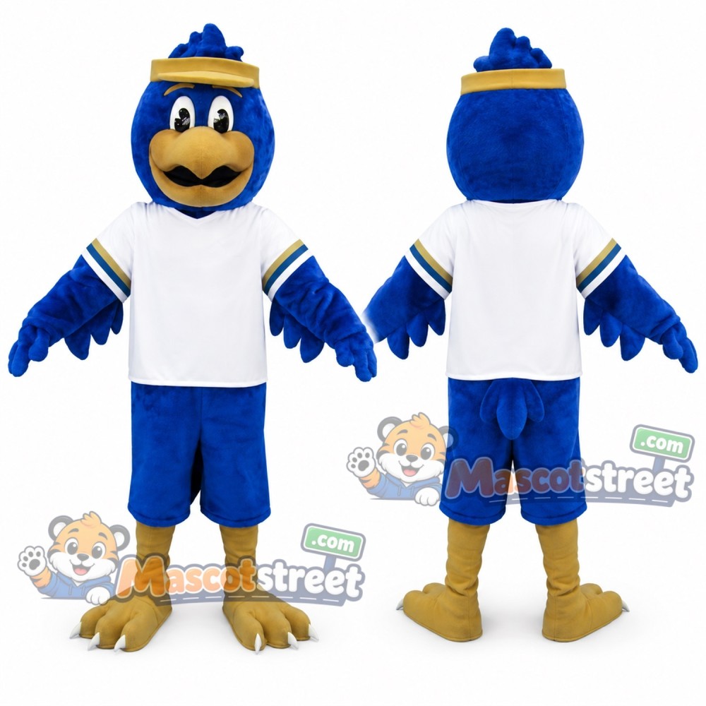 Blue Falcon Mascot Costume with White Shirt and Blue Shorts Blue Falcon Mascot Costume with White Shirt and Blue Shorts