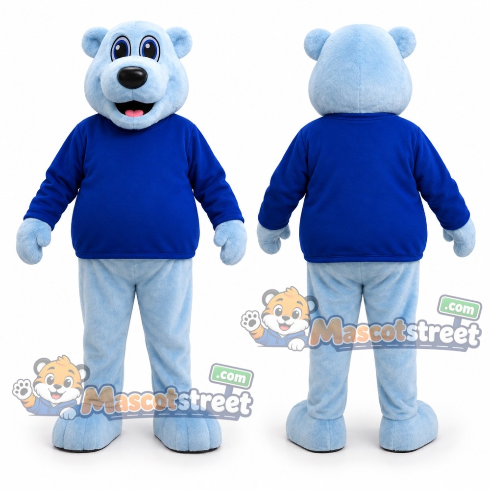 Blue Bear Mascot Costume with Blue Shirt