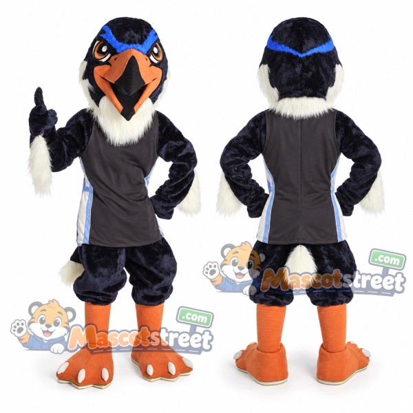 Black Hawk Mascot Costume with Gray Sports Uniform