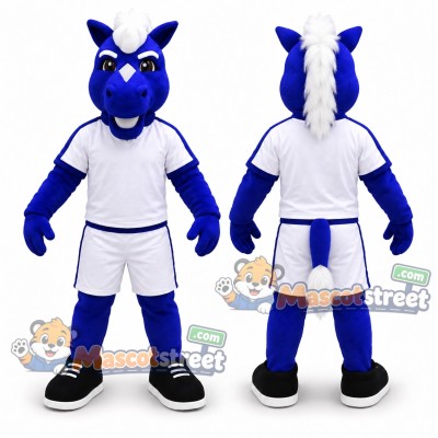 Blue Horse Mascot Costume with White Sports Uniform Blue Horse Mascot Costume with White Sports Uniform