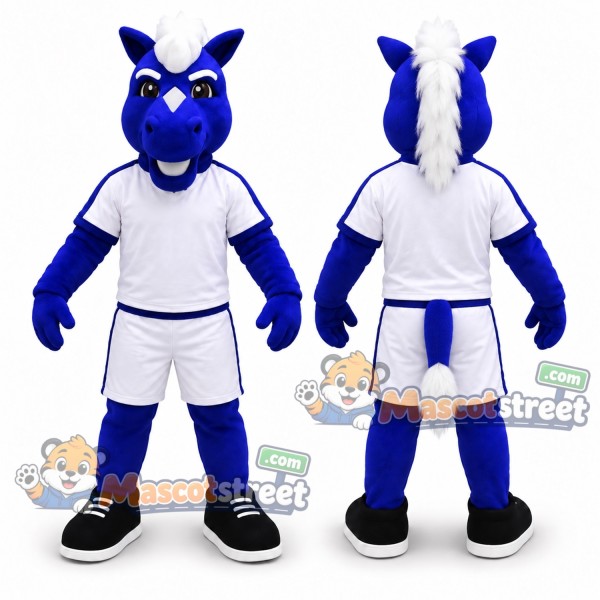 Blue Horse Mascot Costume with White Sports Uniform