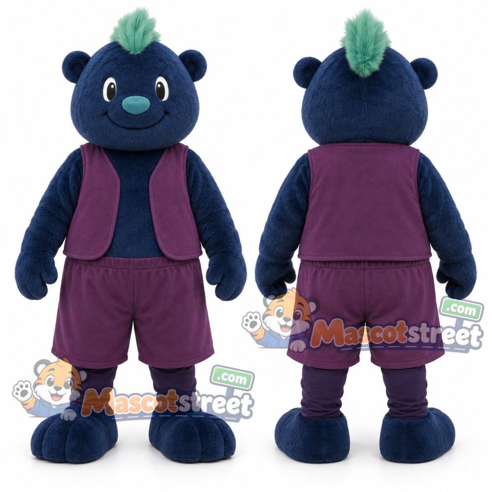 Blue Troll Mascot Costume with Purple Vest and Shorts