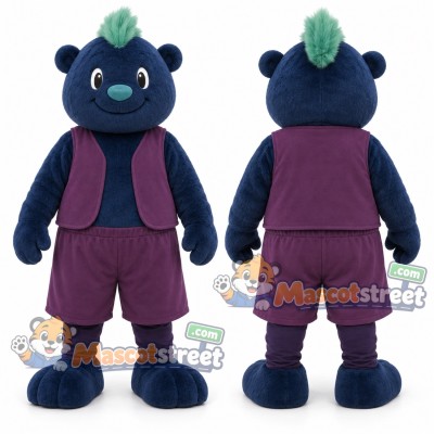 Blue Troll Mascot Costume with Purple Vest and Shorts
