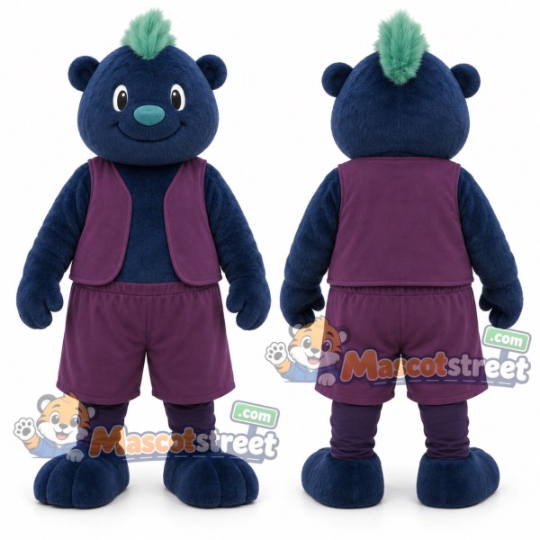 Blue Troll Mascot Costume with Purple Vest and Shorts
