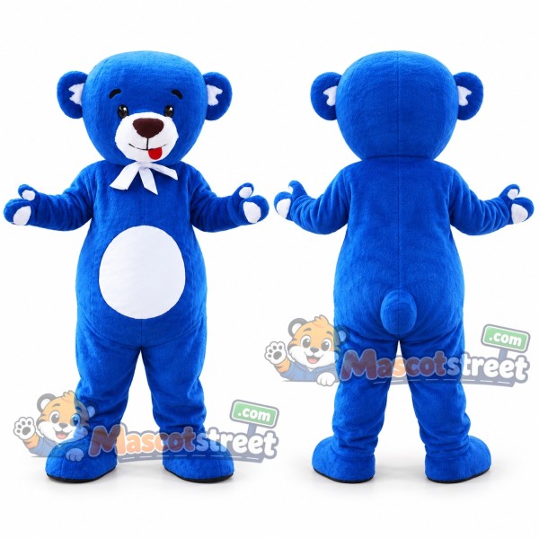 Blue Bear Mascot Costume with White Bow Tie