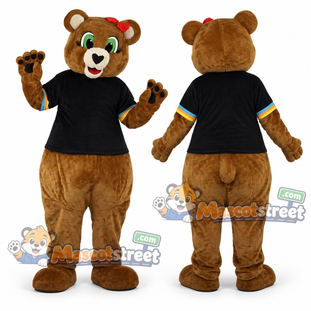 Brown Bear Mascot Costume with Black Shirt Brown Bear Mascot Costume with Black Shirt