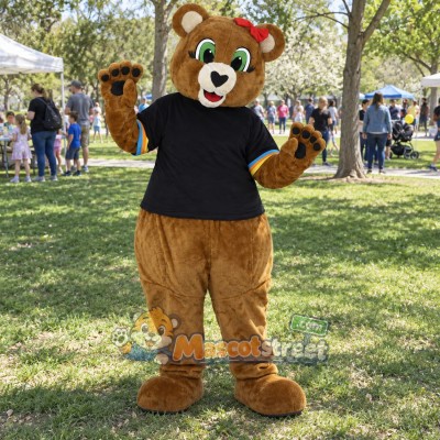 Brown Bear Mascot Costume with Black Shirt Brown Bear Mascot Costume with Black Shirt