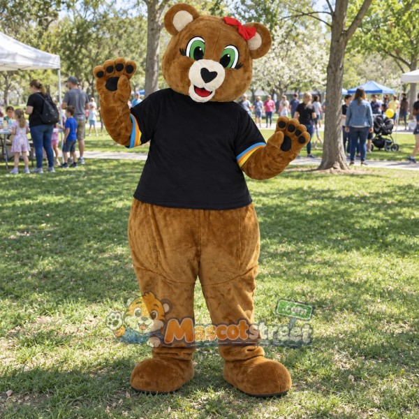 Brown Bear Mascot Costume with Black Shirt