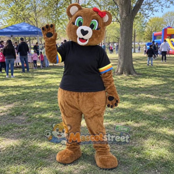 Brown Bear Mascot Costume with Black Shirt