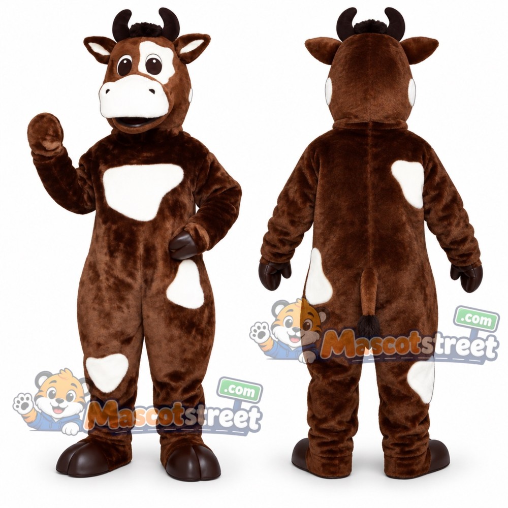 Brown and White Cow Mascot Costume