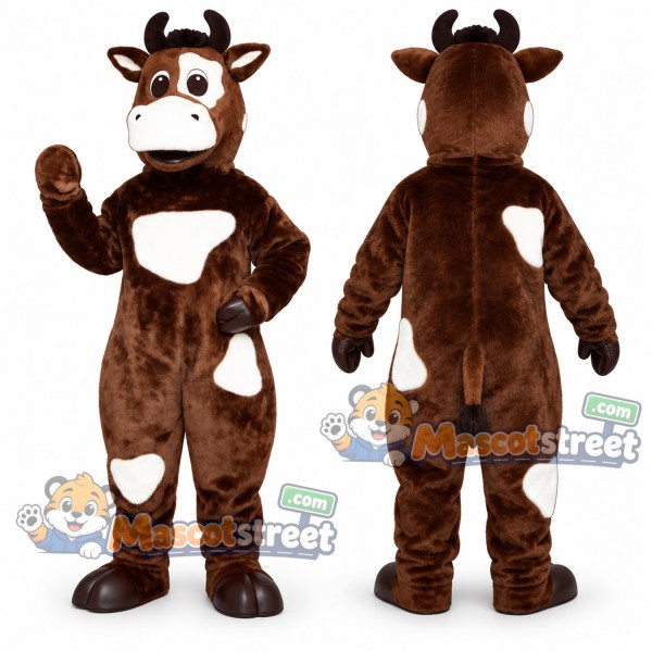 Brown and White Cow Mascot Costume
