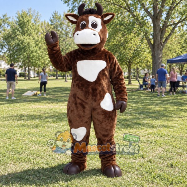 Brown and White Cow Mascot Costume