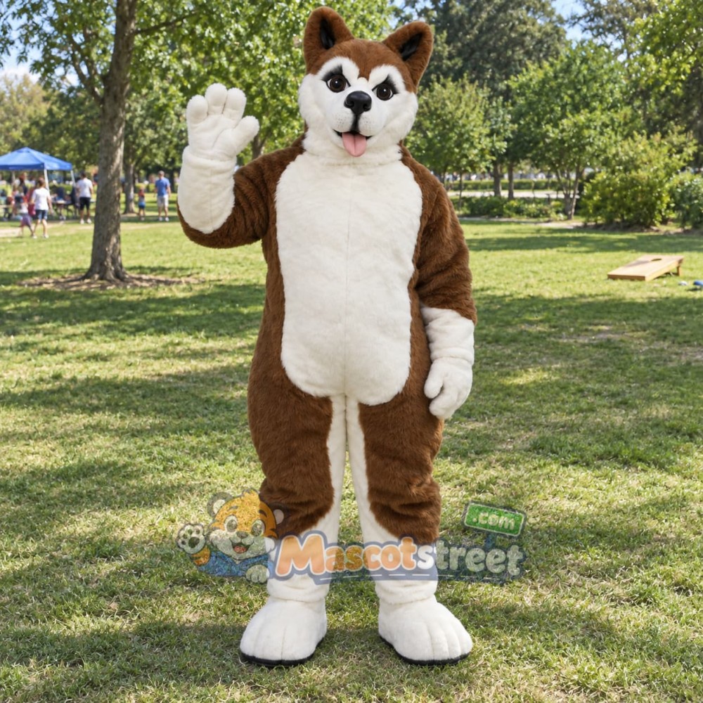Brown and White Husky Mascot Costume Brown and White Husky Mascot Costume