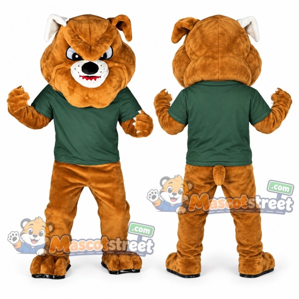Brown Bulldog Mascot Costume with Green Shirt