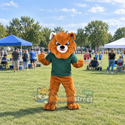Brown Bulldog Mascot Costume with Green Shirt