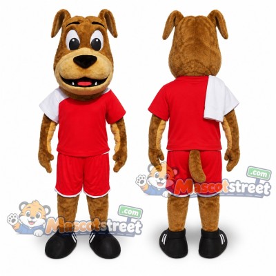 Brown Dog Mascot Costume with Red Sports Uniform