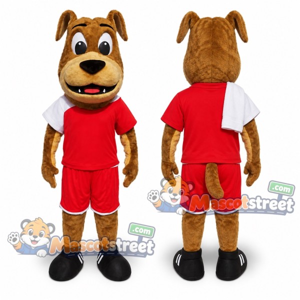 Brown Dog Mascot Costume with Red Sports Uniform