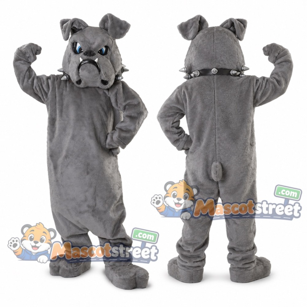 Gray Bulldog Mascot Costume with Black Collar Gray Bulldog Mascot Costume with Black Collar