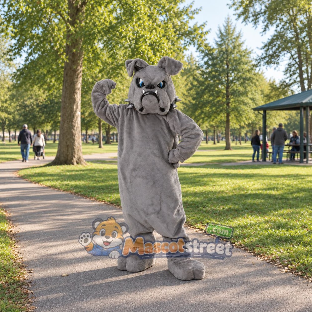 Gray Bulldog Mascot Costume with Black Collar Gray Bulldog Mascot Costume with Black Collar