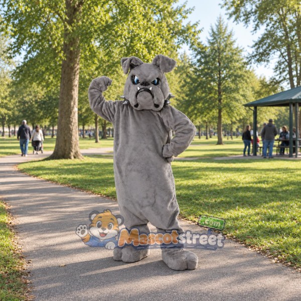 Gray Bulldog Mascot Costume with Black Collar