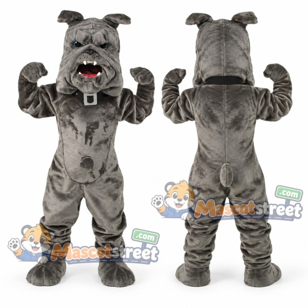 Gray Bulldog Mascot Costume with Black Collar