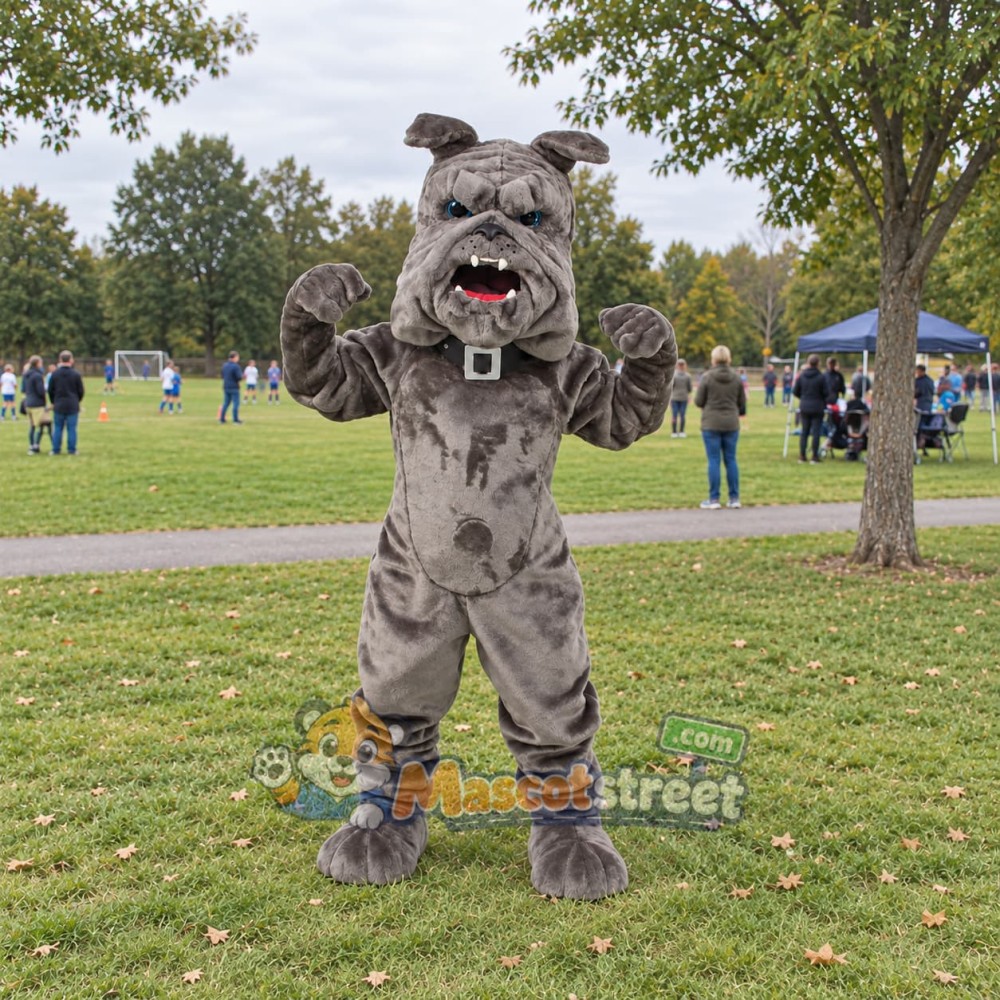 Gray Bulldog Mascot Costume with Black Collar Gray Bulldog Mascot Costume with Black Collar