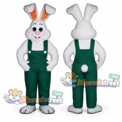 White Rabbit Mascot Costume with Green Overalls