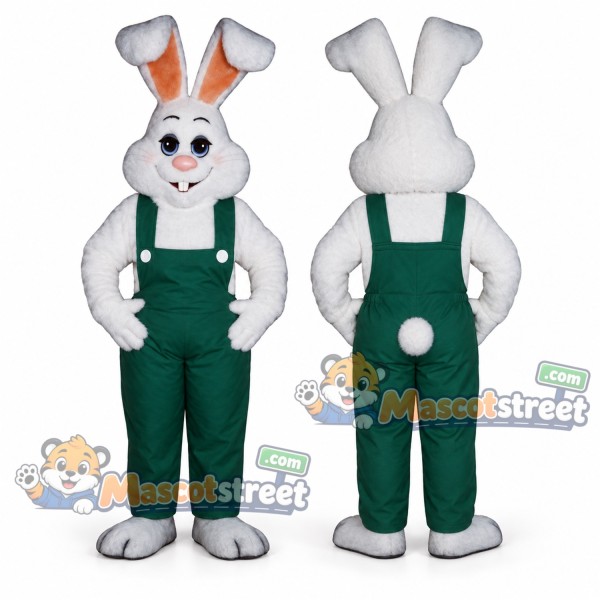 White Rabbit Mascot Costume with Green Overalls