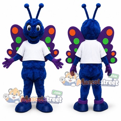 Blue Butterfly Mascot Costume with White Shirt