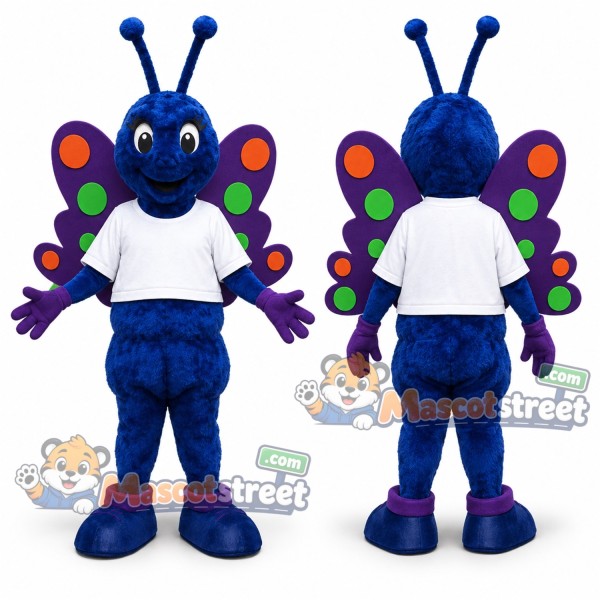 Blue Butterfly Mascot Costume with White Shirt