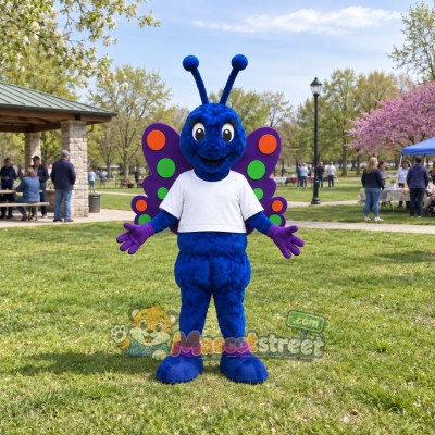 Blue Butterfly Mascot Costume with White Shirt