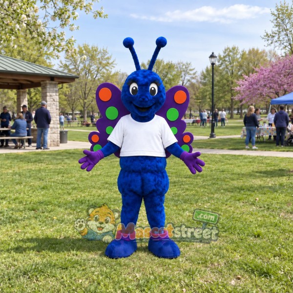 Blue Butterfly Mascot Costume with White Shirt