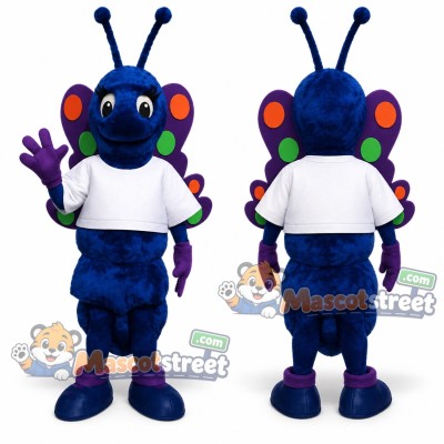 Blue Butterfly Mascot Costume with White Shirt