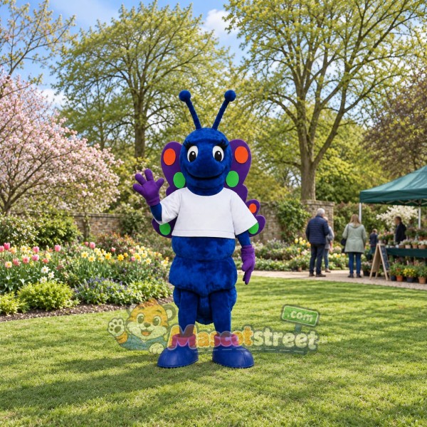Blue Butterfly Mascot Costume with White Shirt