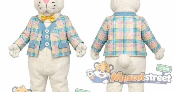 Turtle Rabbit Costume White Rabbit Mascot Costume with Pastel Plaid Shirt