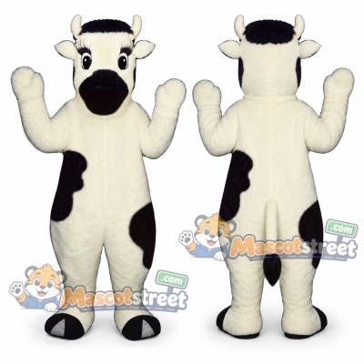 Black and White Cow Mascot Costume with Bowler Hat Black and White Cow Mascot Costume with Bowler Hat