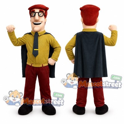 Superhero Mascot Costume with Yellow Shirt, Red Pants and Black Cape