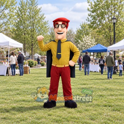 Superhero Mascot Costume with Yellow Shirt, Red Pants and Black Cape