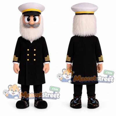 Ship Captain Mascot Costume with Black Coat and White Cap Ship Captain Mascot Costume with Black Coat and White Cap