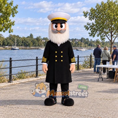 Ship Captain Mascot Costume with Black Coat and White Cap Ship Captain Mascot Costume with Black Coat and White Cap