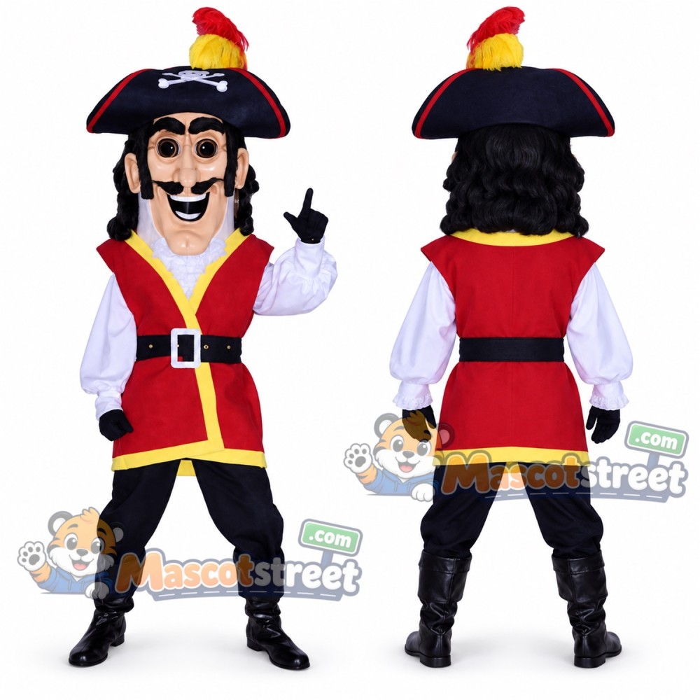 Pirate Mascot Costume with Red Vest and Tricorn Hat Pirate Mascot Costume with Red Vest and Tricorn Hat
