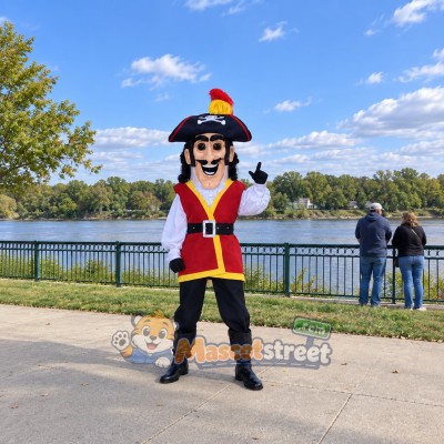Pirate Mascot Costume with Red Vest and Tricorn Hat Pirate Mascot Costume with Red Vest and Tricorn Hat