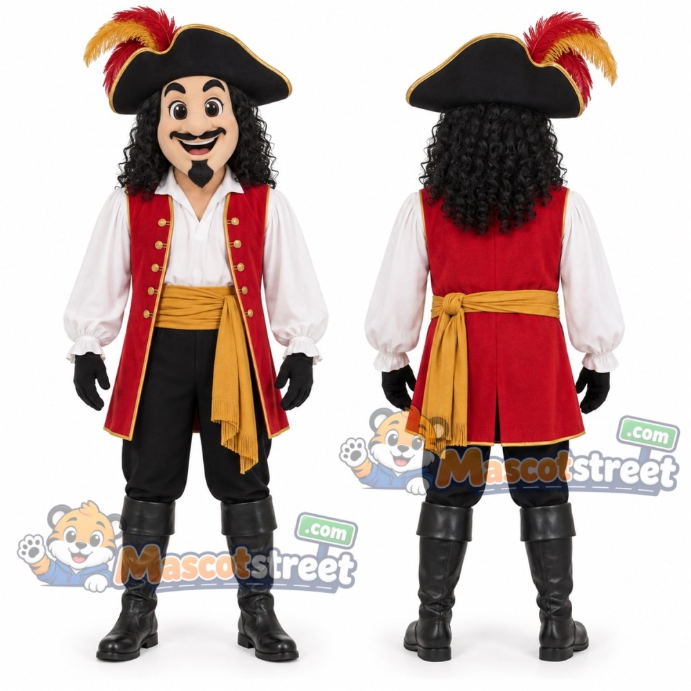 Pirate Mascot Costume with Red Vest and Tricorn Hat Pirate Mascot Costume with Red Vest and Tricorn Hat
