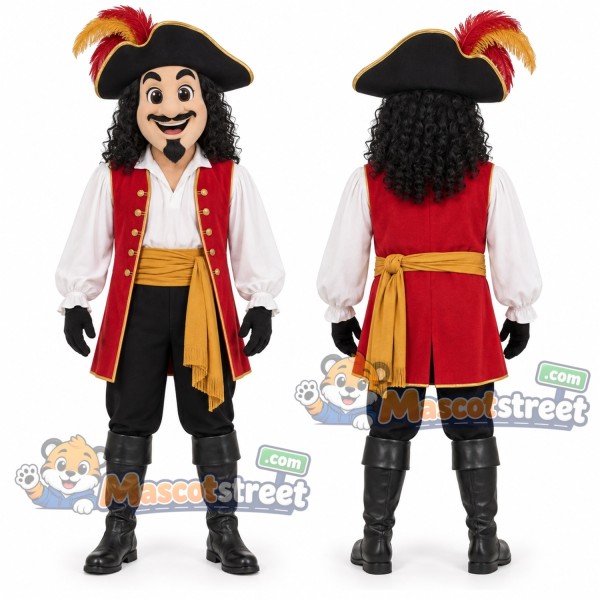 Pirate Mascot Costume with Red Vest and Tricorn Hat