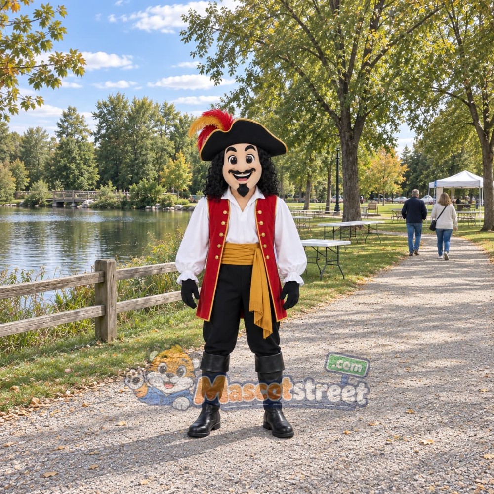 Pirate Mascot Costume with Red Vest and Tricorn Hat Pirate Mascot Costume with Red Vest and Tricorn Hat