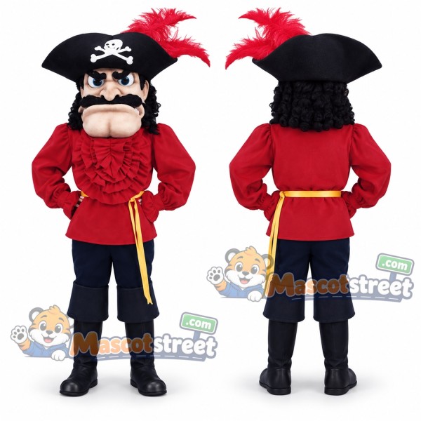 Pirate Mascot Costume with Red Coat and Tricorn Hat